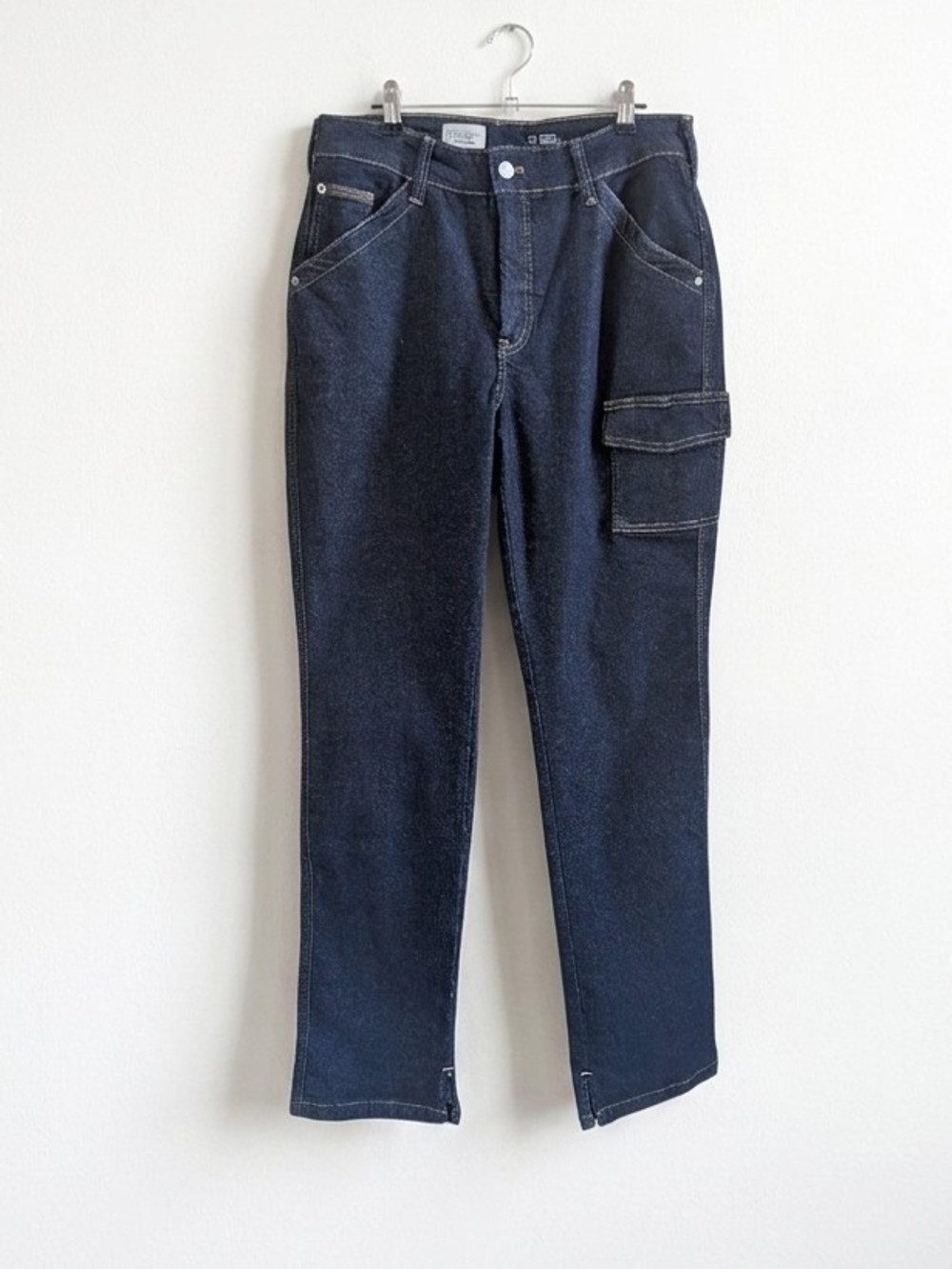 Pilcro Anthropologie Dark Wash Utility Cargo Jeans Split Hem Size 31
